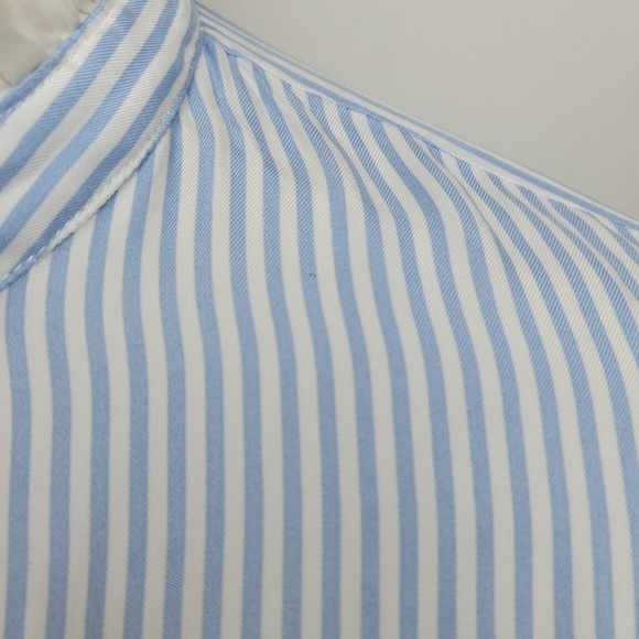 J. Crew Blue & White Striped Cupro Blend Button-Up Shirt Ruffle Trim Size Small - Picture 5 of 13